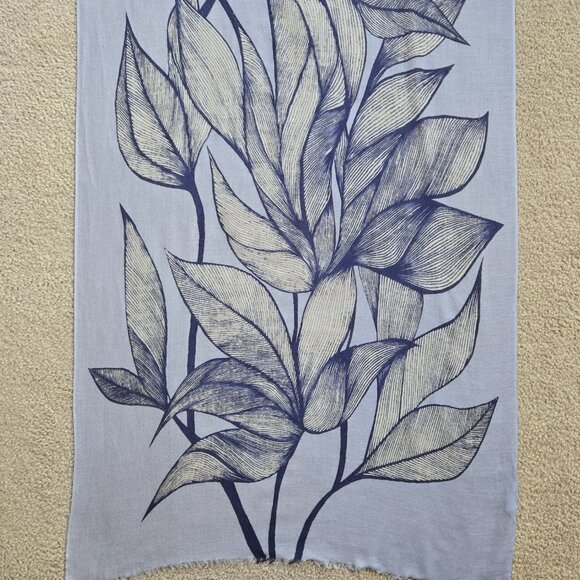 Kinross Silk Cashmere Scarf Blue Leaves - Picture 2 of 15